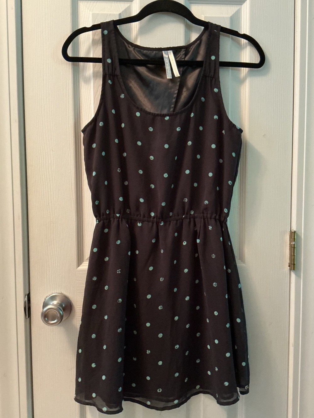 O'Neill Navy Sleeveless Mini Dress with Mint Polka Dots